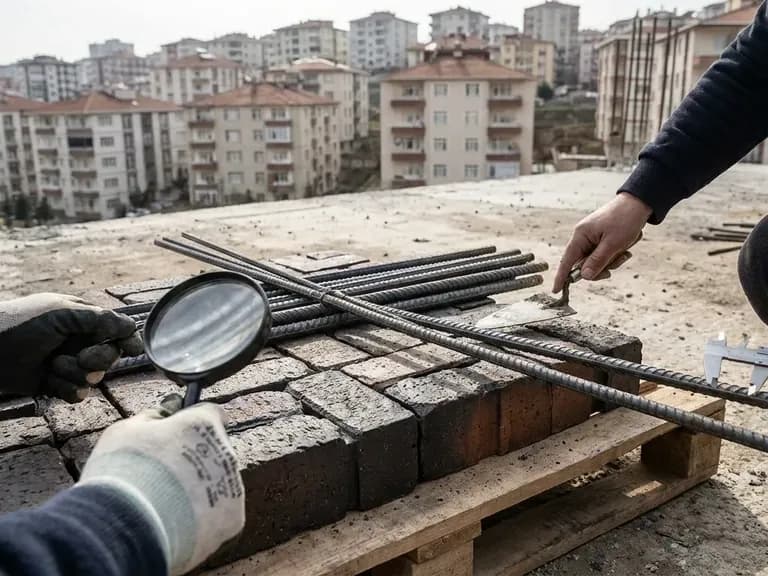 Deprem güvenliğine uygun malzemelerin incelendiği bir inşaat sahnesi.